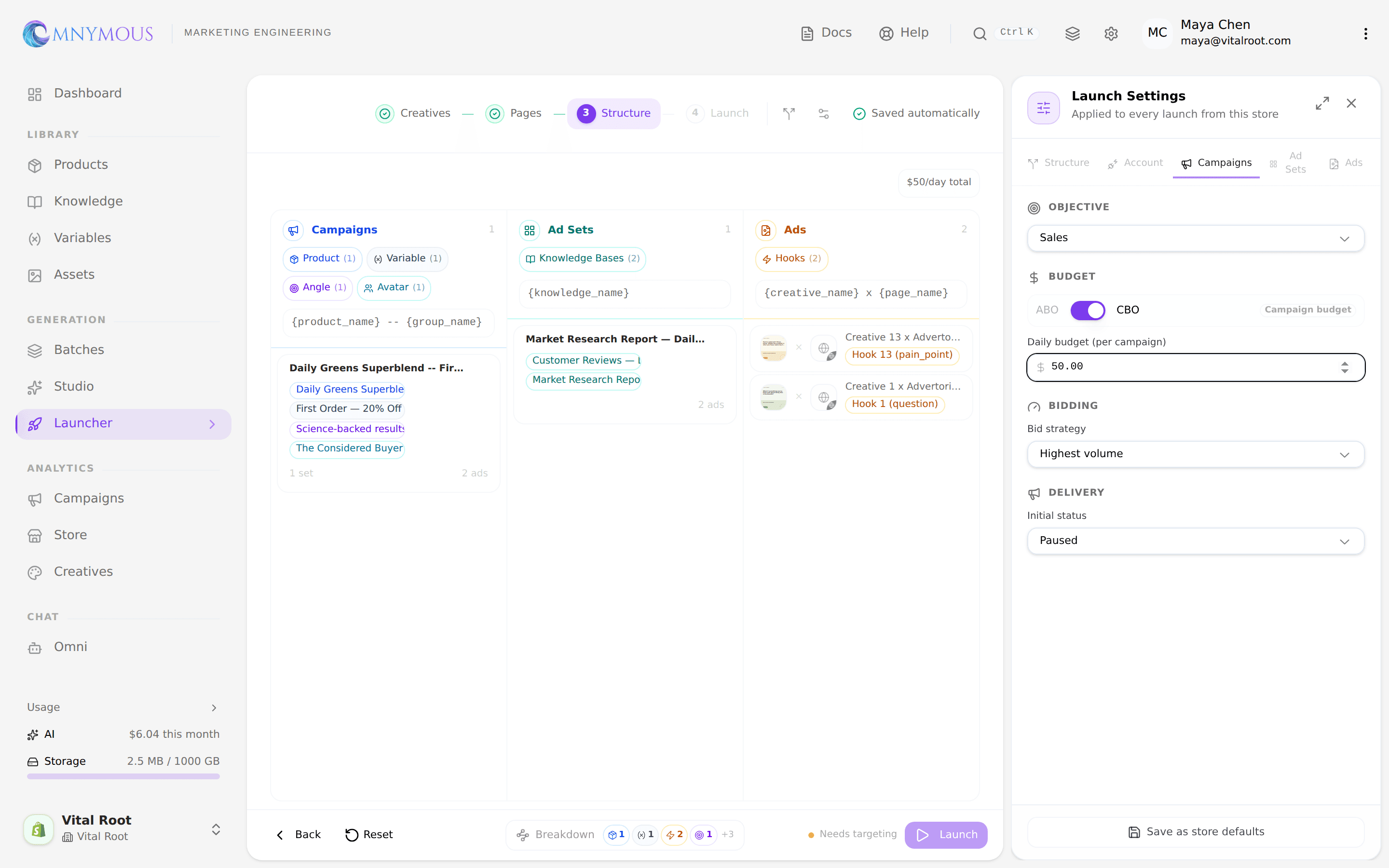 Campaigns tab with objective, budget, bidding, and delivery settings