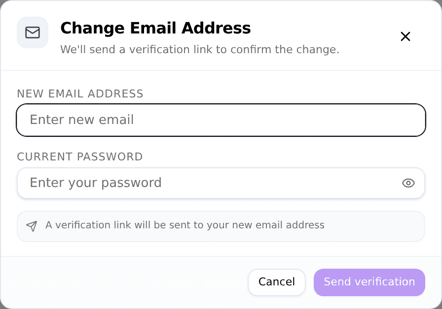 The Change Email Address dialog