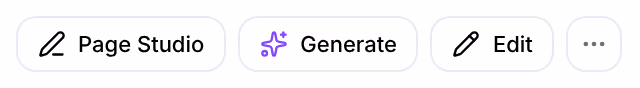 The actions of a page's panel: Page Studio, Generate, Edit and the button with three dots