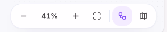 The bar at the bottom right: zoom out, 41%, zoom in, fit everything, then the Auto layout switch, on, and the map