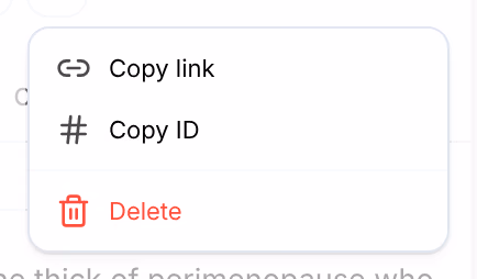 More actions open: Copy link, Copy ID, and Delete in red below a rule