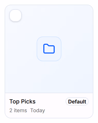 The folder Top Picks on Fundamentals: 2 items, Today, marked Default