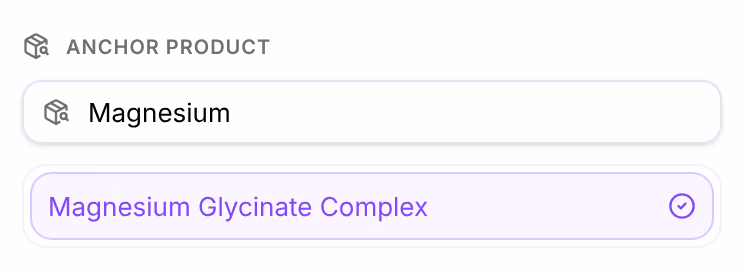 Anchor product, with Magnesium typed in its search and the store's Magnesium Glycinate Complex chosen